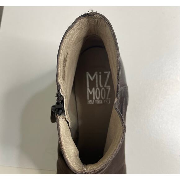 Miz Mooz Ruched Slouchy Leather Studded Ankle Boots Booties‎ Zipper Brown Sz 38 - Picture 6 of 13